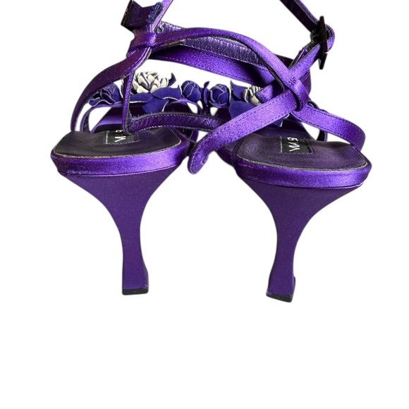 Via Spiga Purple Satin Floral Accent Slingback Heels - Picture 3 of 5